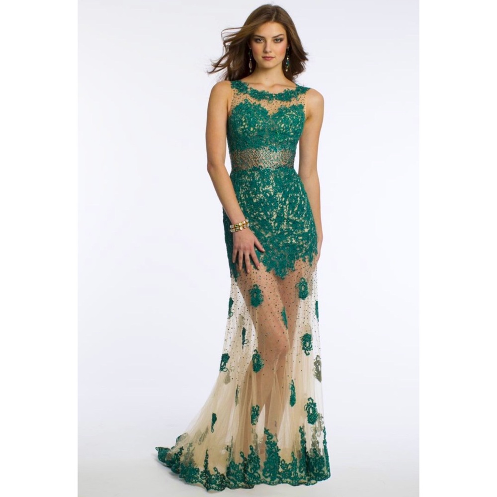 Dave & Johnny Long Green Dress
